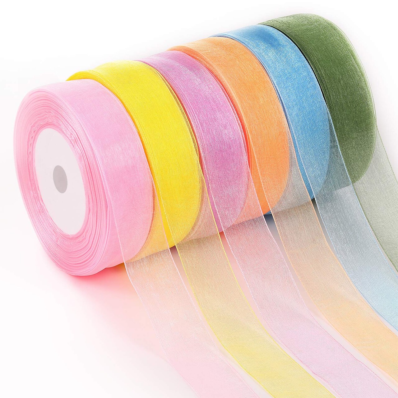 6 Rolls Organza Ribbon Sheer Chiffon Ribbon Bulk for Gift Wrapping Decorating Valentine's Day Wedding Birthday Bouquet Garland(50 Yard Each Roll,Bright Color)